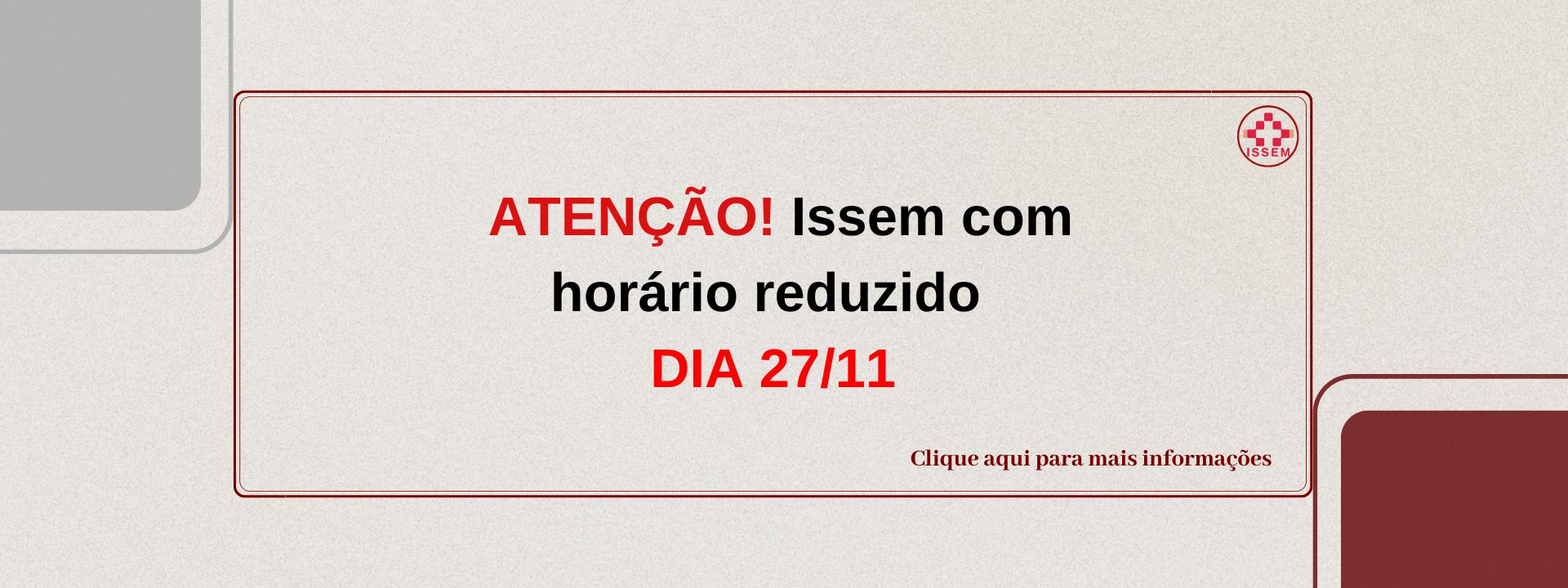 Horário reduzido 27/11